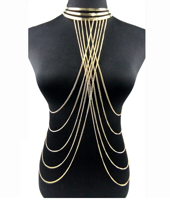 Gold body chain Women Necklaces&Pendants Alloy Long Necklace Chokers
