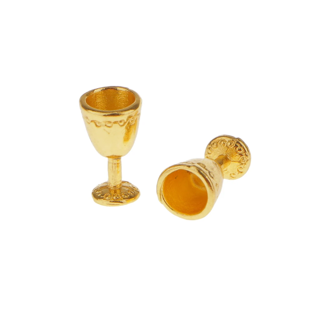 Gold Metal Goblet Red Wine Cups Dolls House Miniature Dining Room Pub Bar Accessory Pack of 4pcs