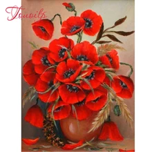 5D DIY Красные маки цветок алмазная живопись, Частный заказ, фото на заказ Алмазная вышивка полный квадратный и круглый бриллиант Стразы