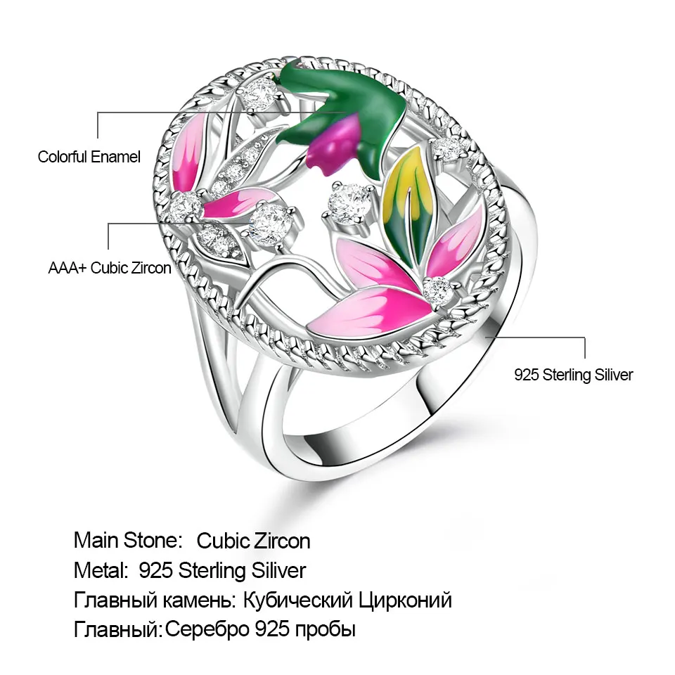 UMCHO ручной работы Красочные эмаль кольца для женщин Твердые 925 пробы Серебряный цветок лотоса r вечерние модные подарок на день матери ювелирные изделия