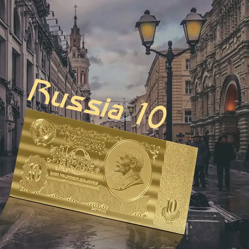 Золотая фольга, покрытая 10 рублей, Российская банкнота, хит продаж, металлическая Золотая банкнота для сувенира - изображение