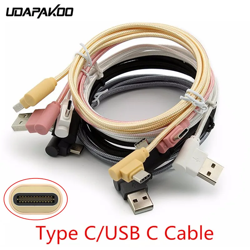 1 м нейлоновая оплетка USB 3 type C 90 градусов прямоугольный провод для быстрой