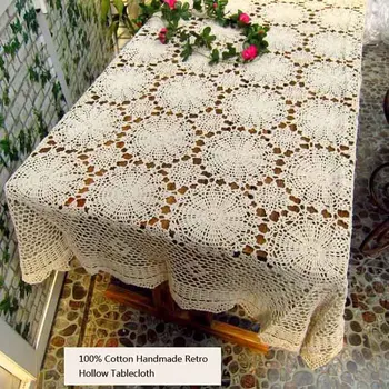 

Pastoral Style 100% Cotton Handmade Floral Crochet Table Cloth Washable Wear-Resistant Rectangle Tablecloth for Dining Table