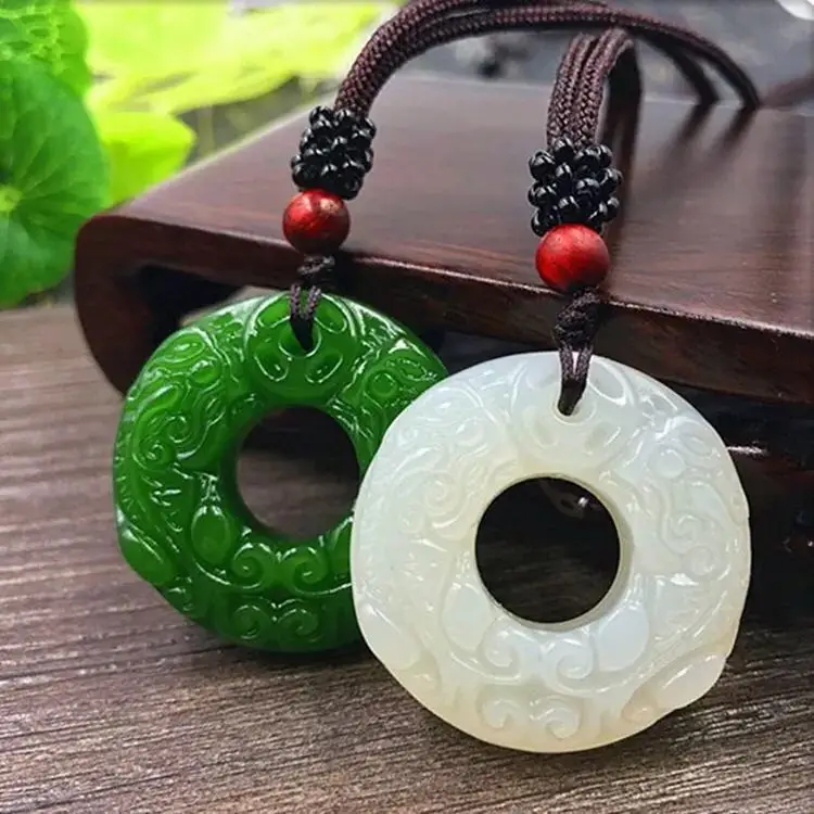 

Wholesale 5pcs/lot White Green Hetian Jades Pendant Double Pixiu Peace Buckle Women Men's Amulet Sweater chain Pendant Free Rope