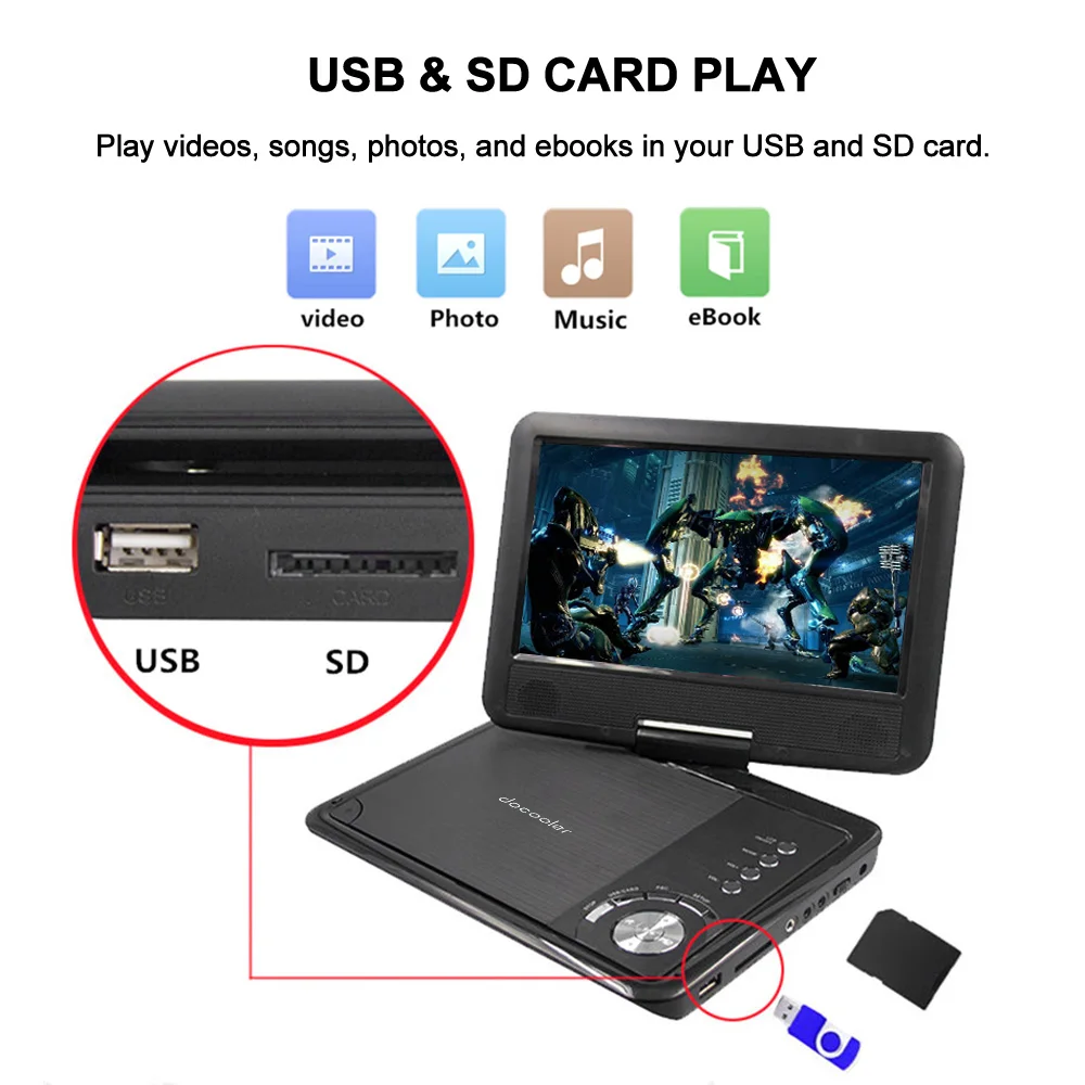 Docooler NS-915 9,5" Tragbare Digital DVD-Player UnterstüTzen SD/U-Laufwerk M4K6 