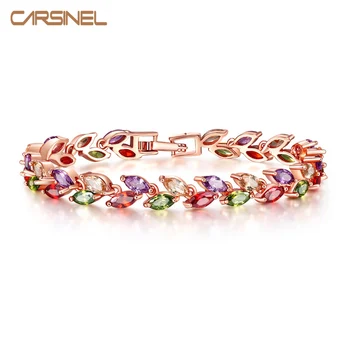 

CARSINEL Colorful Cubic Zircon Bracelet for Women Rose Gold-color Snake Chain Jewelry Bracelets Luxury Engagement Jewelry BR0004
