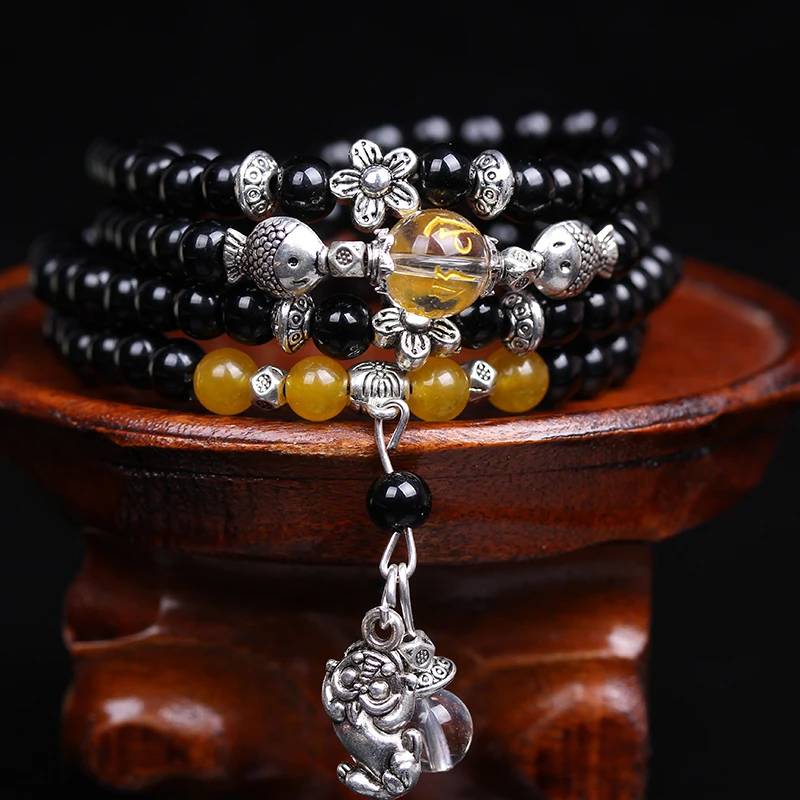 

Fashion 6mm Natural Black carnelian Beads Tibetan Buddhist 108 Prayer Beads Necklace Gourd mala Prayer Bracelet for Meditation