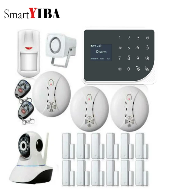 SmartYIBA Wireless Wifi Gsm Burglar Alarm System TFT Display Home Security Alarm System IP Camera Wired Siren Smoke Fire Sensor