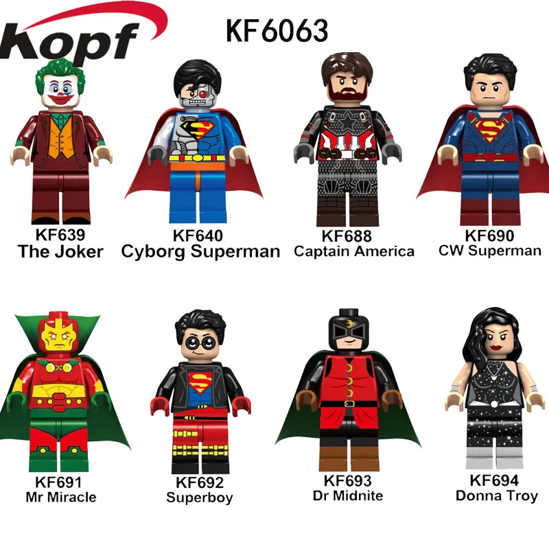 

Single Sale Building Blocks Super Heroes Joker Superman Captain America Superboy Figures Collection Toys For Children KF6063