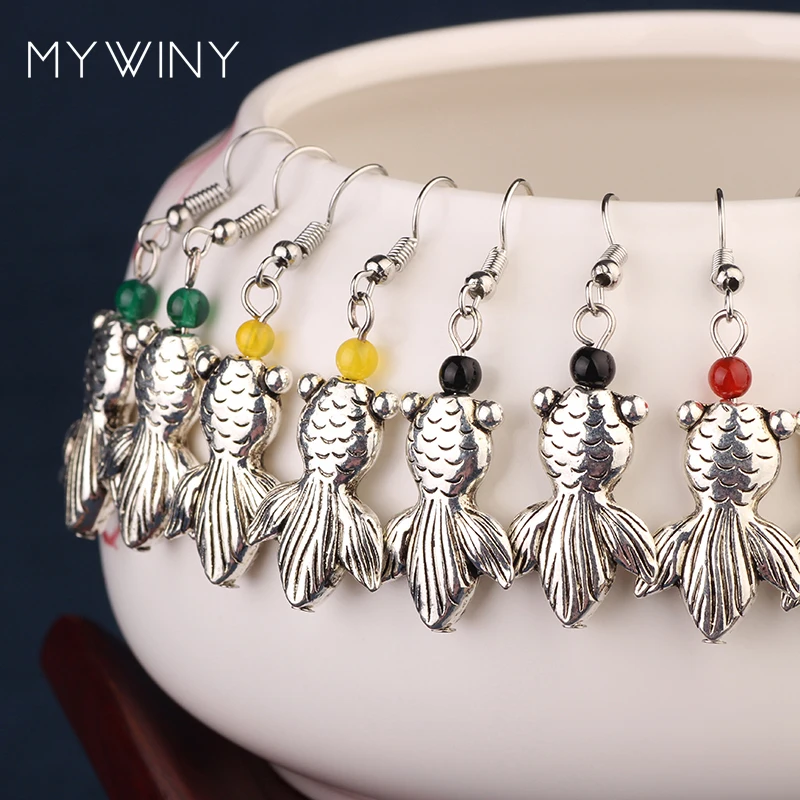 MYWINY 4 вида цветов этнические серьги в виде золотой рыбки винтажные модные