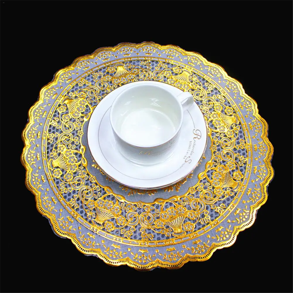 

30 CM Waterproof Table Mat Gold Round Table Mat Lace Doily Placemat Round