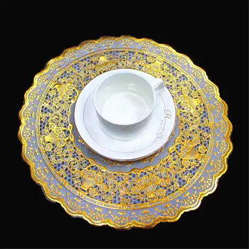 

30 CM Waterproof Table Mat Gold Round Table Mat Lace Doily Placemat Round
