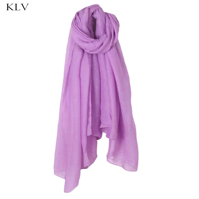 Новинка, Модный женский длинный шарф, 16 цветов, винтажные шарфы из хлопка и льна, большая шаль, хиджаб, элегантный однотонный, черный, красный, Whi - Цвет: Фиолетовый