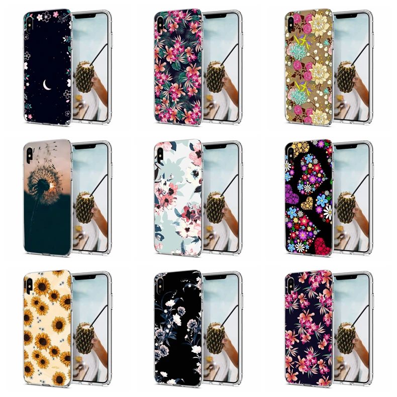 Силиконовый чехол для iPhone 7 7Plus 6 6S 6Plus XR XS Max мягкий из ТПУ с цветком и листьями