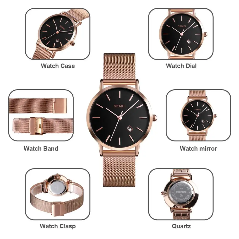 SKMEI Fashion Women Watch Casual Quartz Wristwatches Simple Style 3bar Waterproof Stainless Steel Watchband reloj mujer 1530