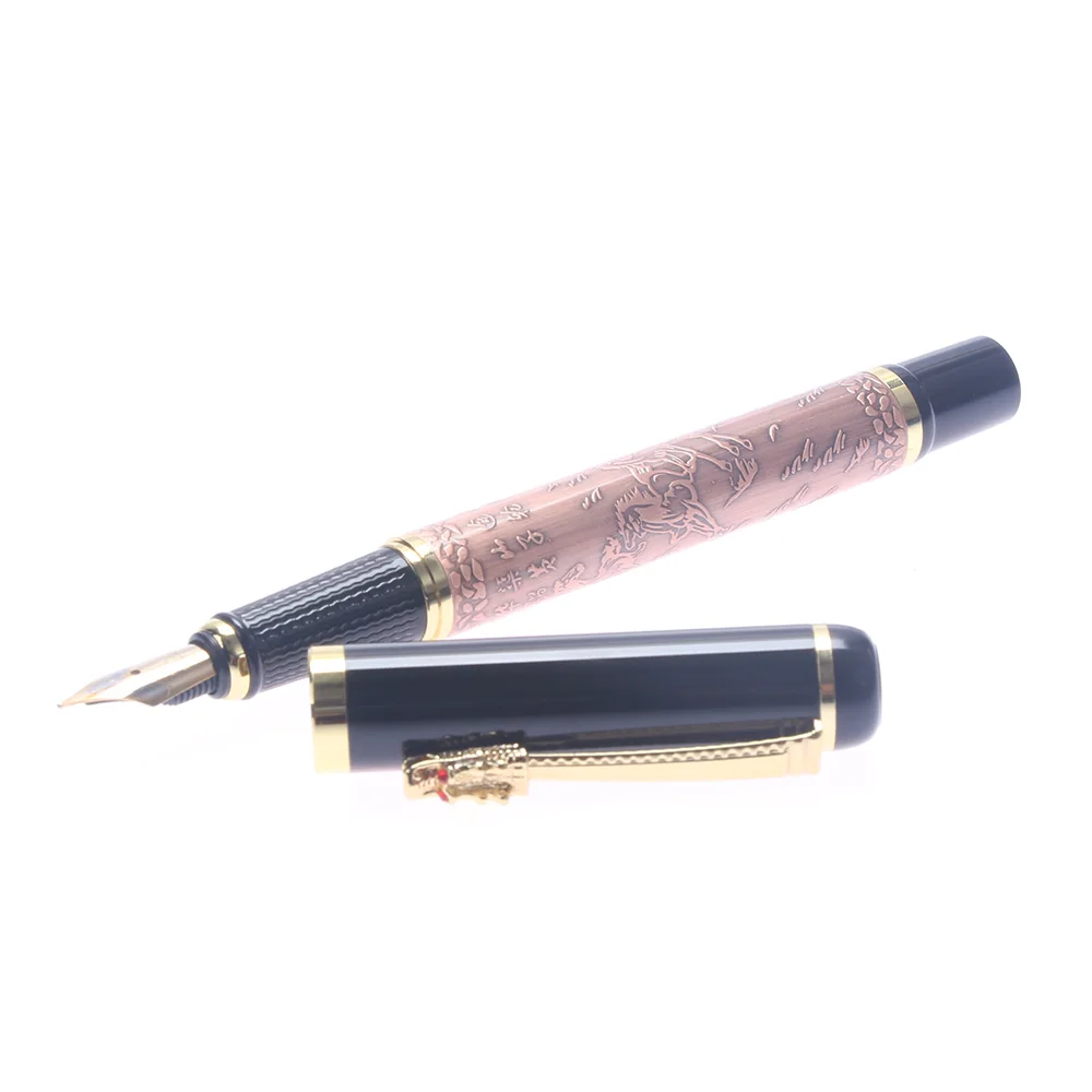 

1pc Classic luxury Dragon pen Gold clip Stationery ink pen Gifts Pencil Box Office Stationery Metal Fountain Pen