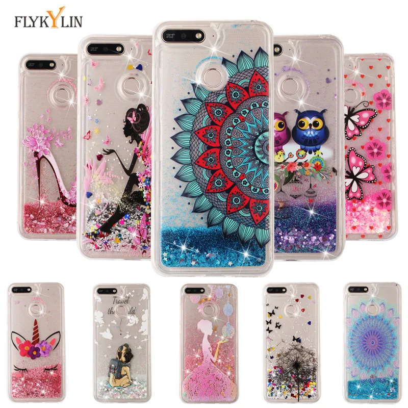 

For Huawei Honor 7A Pro 5.7 inch case sFor Huawei Honor 7A Pro Y 6 Y6 Prime 2018 cover Glitter Liquid Silicone Soft Phone cases