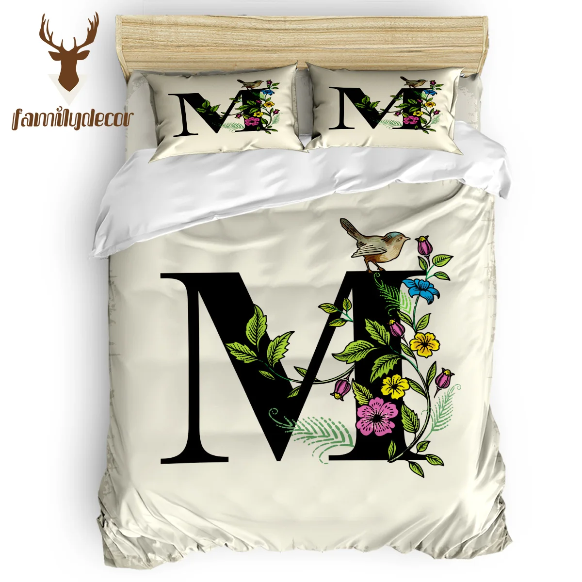 

FamilyDecor Flower Alphabet Image M Bedding Set Luxury Comforter Bedding Sets 3D King Size Red Blue Cotton DHL Free Shipping