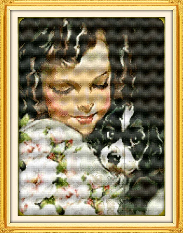 

Dog and lovely girl Printed Canvas DMC Counted Chinese Cross Stitch Kits printed Cross-stitch set Embroidery Needlework
