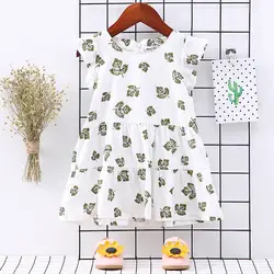 Платье для маленьких девочек с рукавами-крылышками и принтом кленового листа, комплект одежды для малышей, Vestido Jurken Kiz Cocuk Elbise, летнее платье