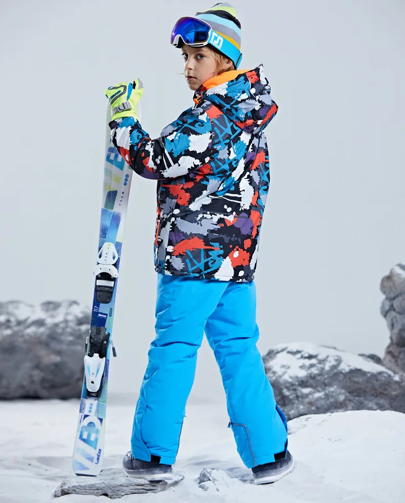 Детская Лыжная куртка и штаны для мальчиков; Водонепроницаемая дышащая куртка для сноуборда и штаны; комплект из зимней термокуртки и брюк