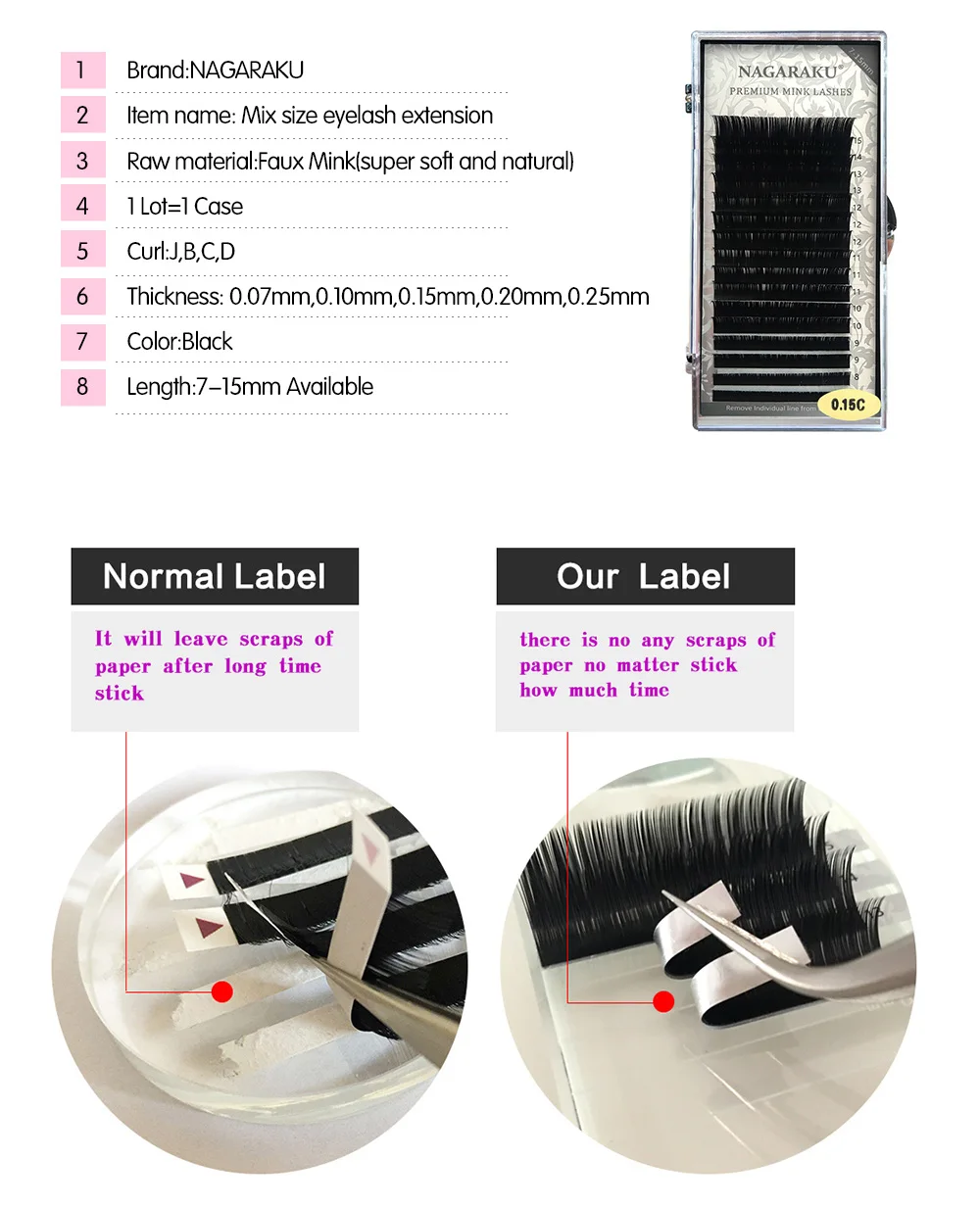 NAGARAKU 16 рядов/Чехол 7~ 15 мм, весь ассортимент премиум натуральные синтетические норковые пучковые ресницы для наращивания, для макияжа, набор для макияжа бровей, cilios