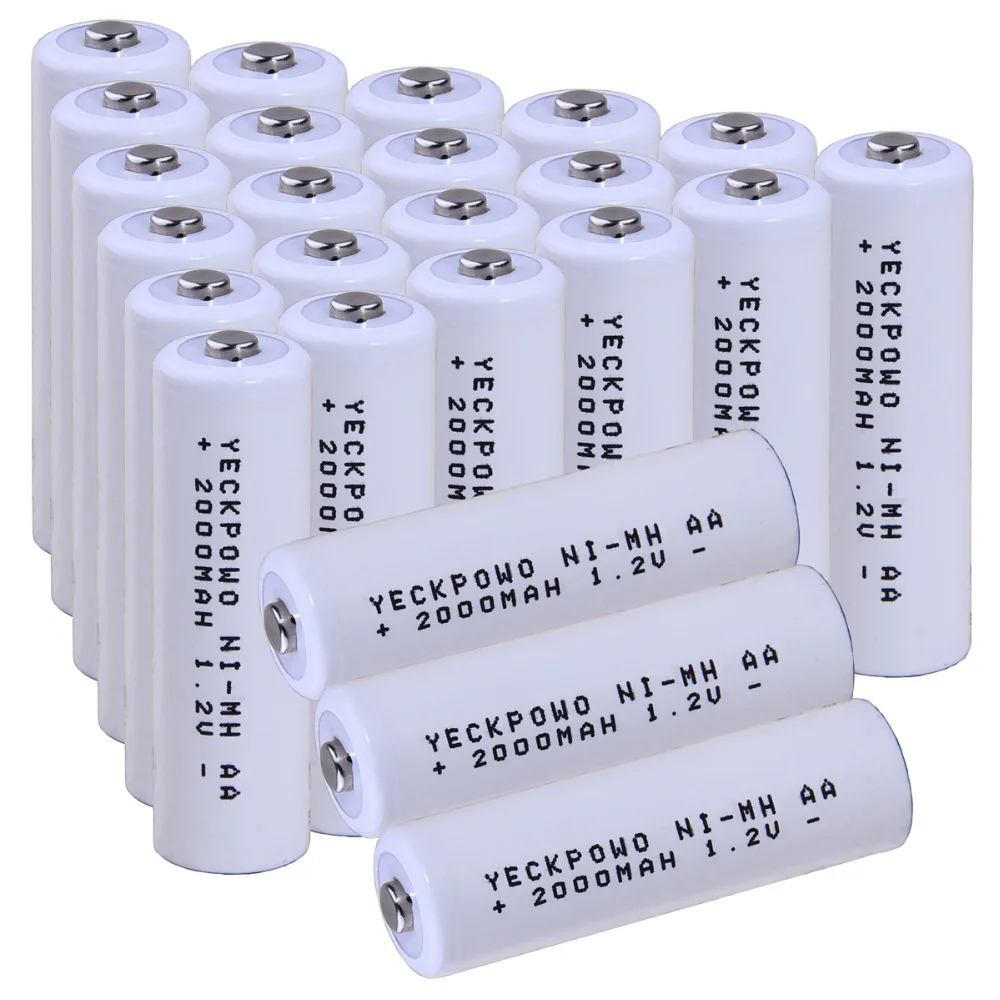 

Real capacity! 24 pcs AA 1.2V NIMH AA rechargeable battery 2000mah for camera razor toy remote control flashlight yeckpowo brand