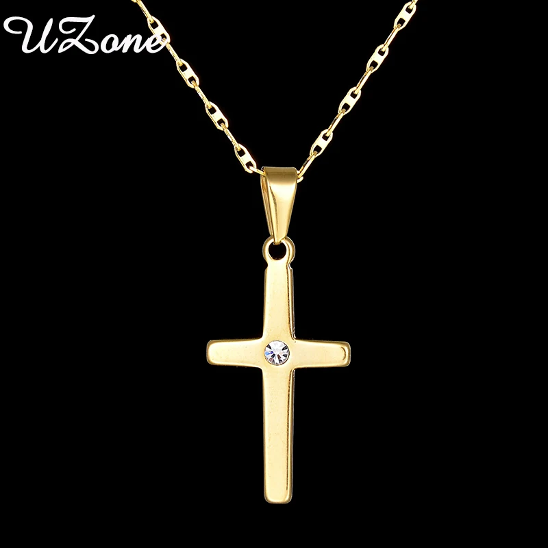 UZone Minimalist Single Cubic Zircon Necklace Simple Infinity stainless Steel Cross Necklaces Women Jewelry Collier Femme | Украшения и