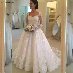 Vestido De Noiva 2019 кружева с длинным рукавом свадебное платье Винтаж мусульманских элегантное бальное платье Кружева суд Шлейфы для свадебных