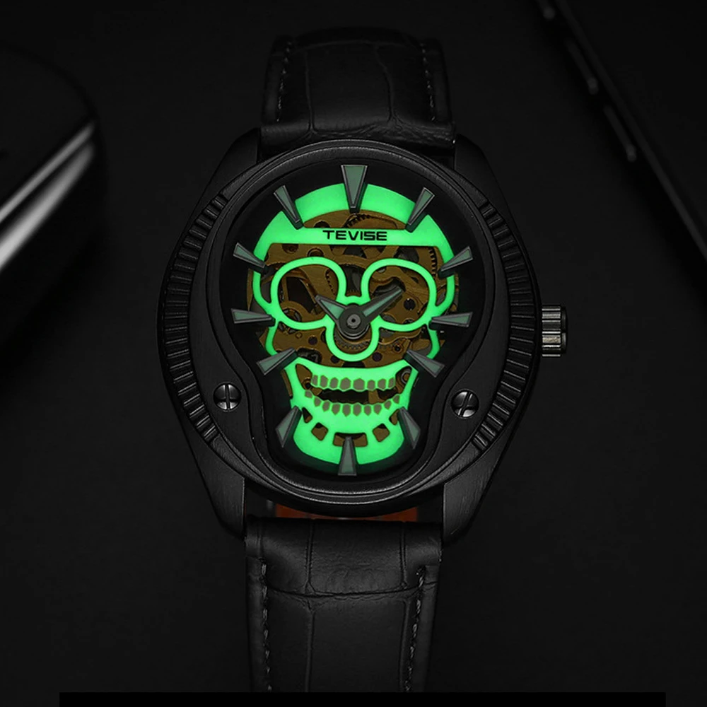 الرجال الساعات Tevise ساعات آلية الذهبي الجمجمة النحت للماء الذكور ساعة اليد للرجال Relogio Automatico masculino