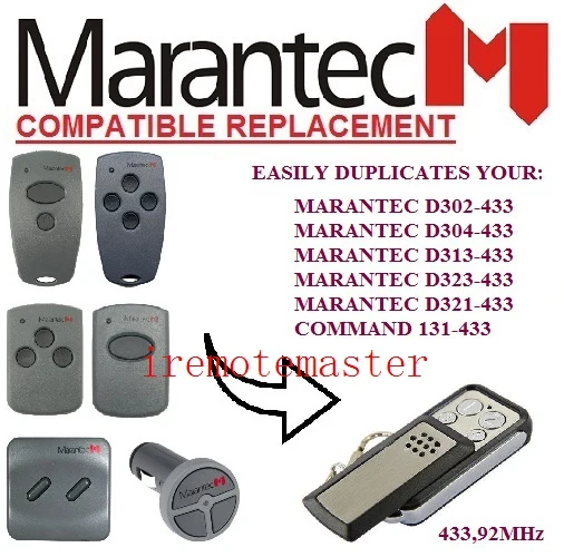 

Aftermarket MARANTEC D302-433,D304-433,D313-433,D323-433,D321-433,Command 131-433 compatible remote
