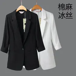 Лето Корея черный хлопок тонкий Повседневное рукавом тонкие льняные костюмы для маленьких куртка