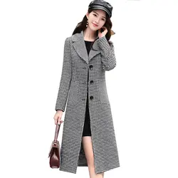 2019 осенне-зимние новые модные женские тонкие толстые шерстяные пальто корейские средней длины Хаундстут шерстяная ветровка пальто женские