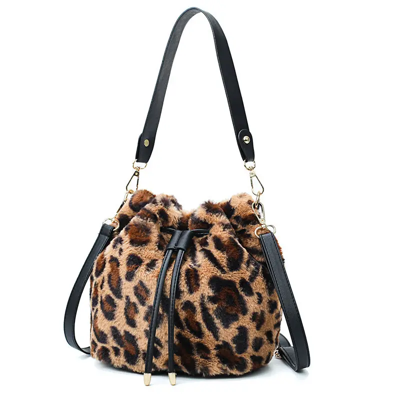 

Youbroer Leopard Print Small Bag Plush Bag Female Broadband Single Shoulder Bag Portable Cross Body Velour Bucket