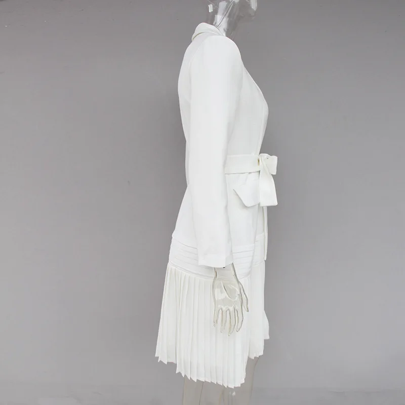 Small Suit High-end Pleated Body-building Tie Medium Long-style Jacket  2019 Sashes Hidden Breasted Women Jackets and Coats