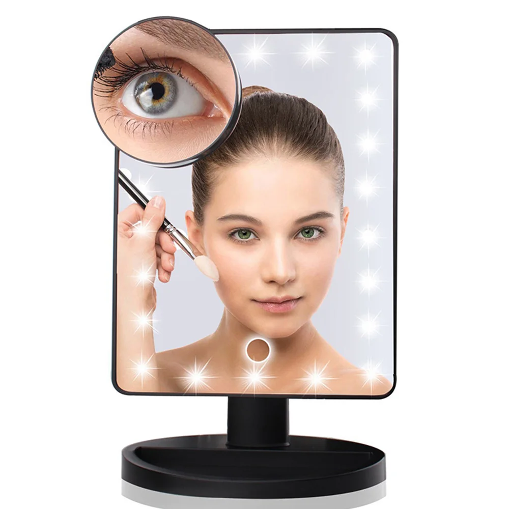 

22/16 LEDs Makeup Mirror Cosmetic Mirror wtih Touch Dimmer Switch Battery Operated Stand for Tabletop Bathroom Bedroom Travel