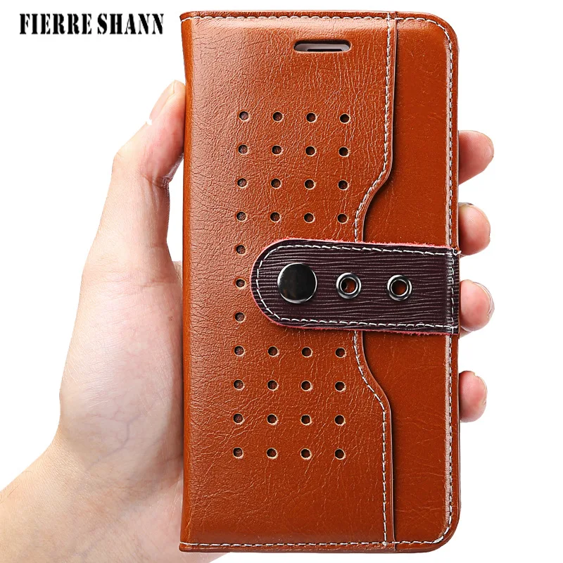Full Grain Leather Pouch Case For iPhone6 Genuine Skin Natural Cow Flip Cover Bag iPhone 6s Plus Magnetic + Card Pocket | Мобильные