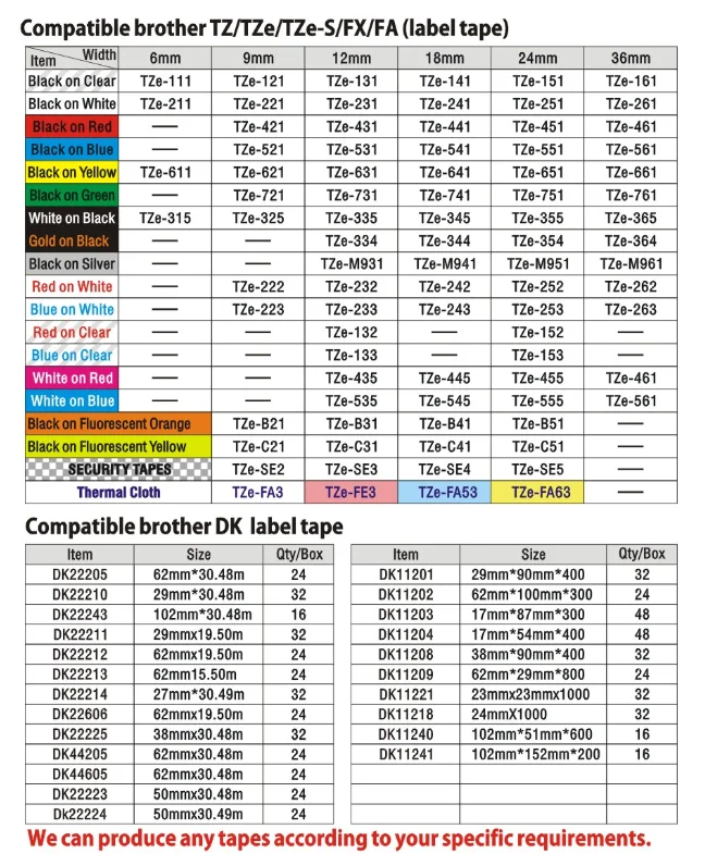 2шт Смешанные самоклеющиеся совместимые с BrotherTZE-FA этикетки ленты TZe-FA3 и TZe-FA4