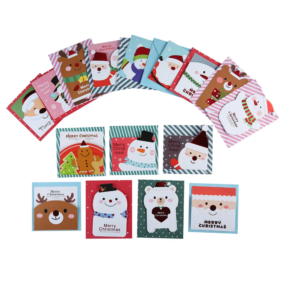 16 карт+ 16 конверт/партия милый мультфильм Маленький Санта-Клаус Снеговик веселый рождественский открытка, поздравительная открытка Подарочная карта рождественские открытки