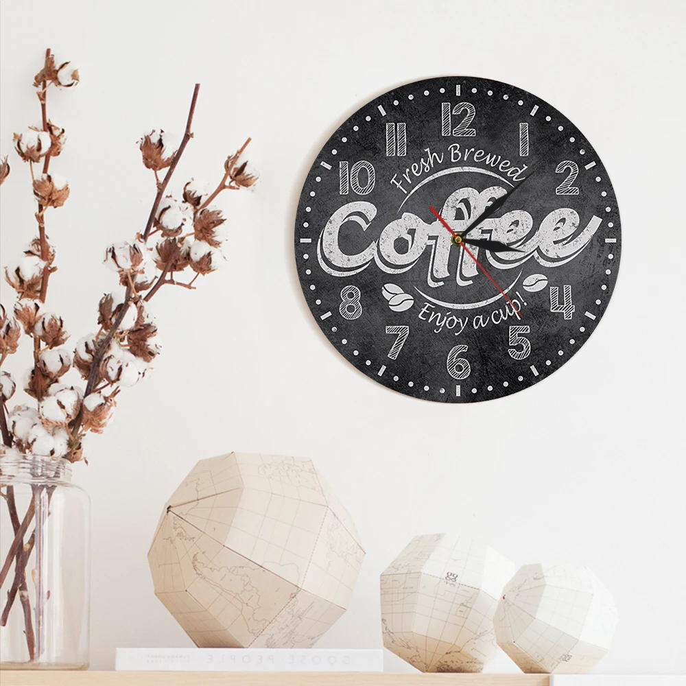 Кофе декоративные настенные часы кухонный Декор декорация для кофейни свежемолотый кофе Наслаждайтесь чашкой настенные часы для кафе