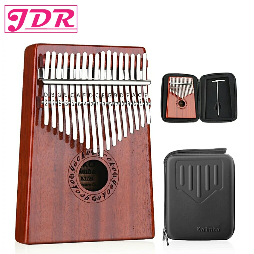 

JDR 17 Keys Finger Kalimba Mahogany Thumb Piano EVA High-performance Protective Box Beginners GECKO Keyboard Musical Instrument