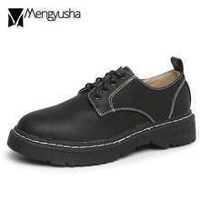 Новые весенние кожаные туфли; женские универсальные повседневные тонкие туфли на шнуровке; обувь bullock на толстом каблуке; большие размеры 43; обувь с перфорацией типа «броги»