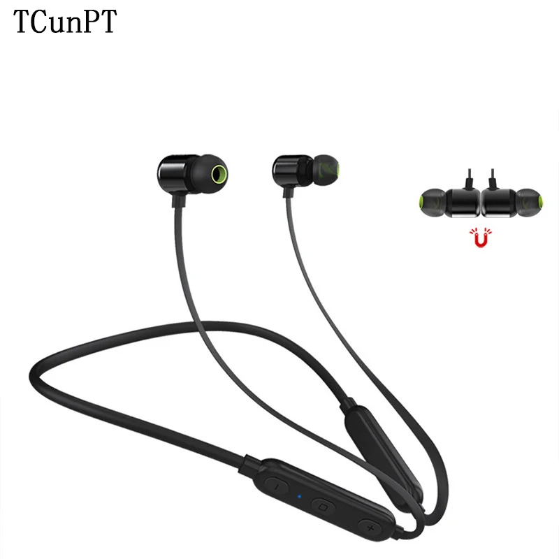 

TCunPT New Magnetic Bluetooth Headset IPX4 Waterproof Earbuds Neckband Headphone Wireless Earphone with Mic for Iphone Xiaomi