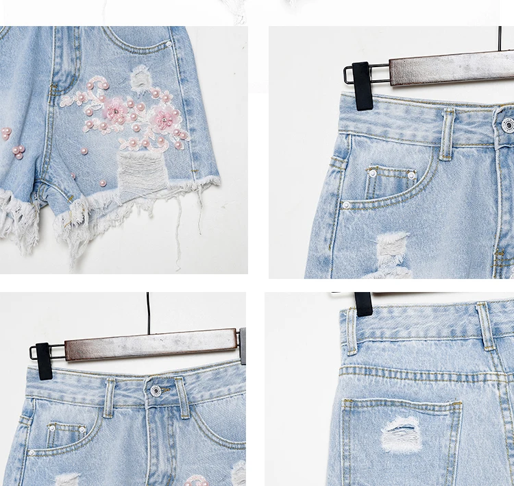 SexeMara/модные новые джинсовые шорты с вышивкой и бисером, бесплатная доставка