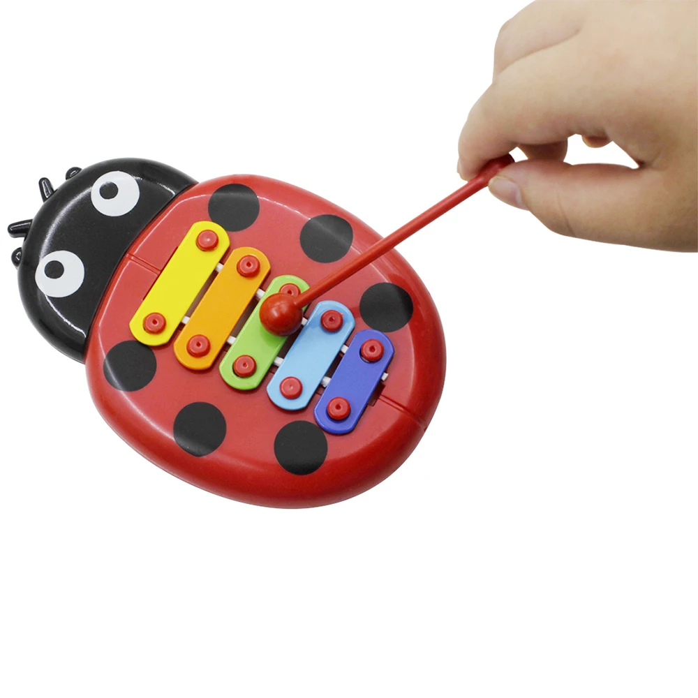Красочные 5 тонов ксилофон Glockenspiel Мультфильм Божья коровка форма с молотком для