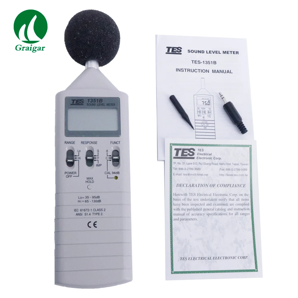 TES-1351B Портативный цифровой уровень шума Измеритель шума частотомер диапазон 31,5 Гц до 8 кГц