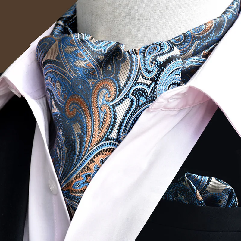 2 Pcs/Set Vintage Men Wedding Formal Cravat With Pocket Square