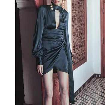 

2019 Spring Mini Dress Fashion Sexy Body con Elegant Full Women O Neck Perty Sashes Night Club Dresses Body con Wholesale