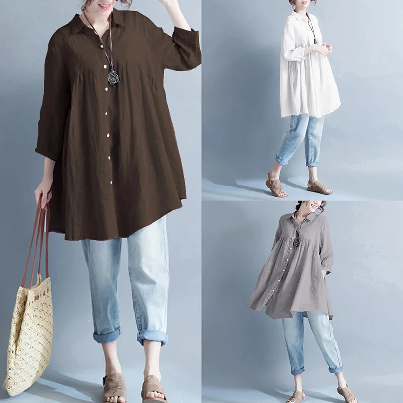 

3XL 4XL 5XL Plus Size Summer Tops 2019 Womens Tops and Blouses Solid Loose Vintage Cotton Linen Shirts female tunics Oversized