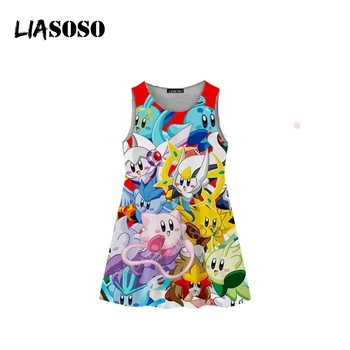 

LIASOSO Summer Children Teens 3D Print Anime Pokemon Pikachu Dress Kids Sleeveless Boy Girl Pleated Tank Top Suit Skirt B117-02